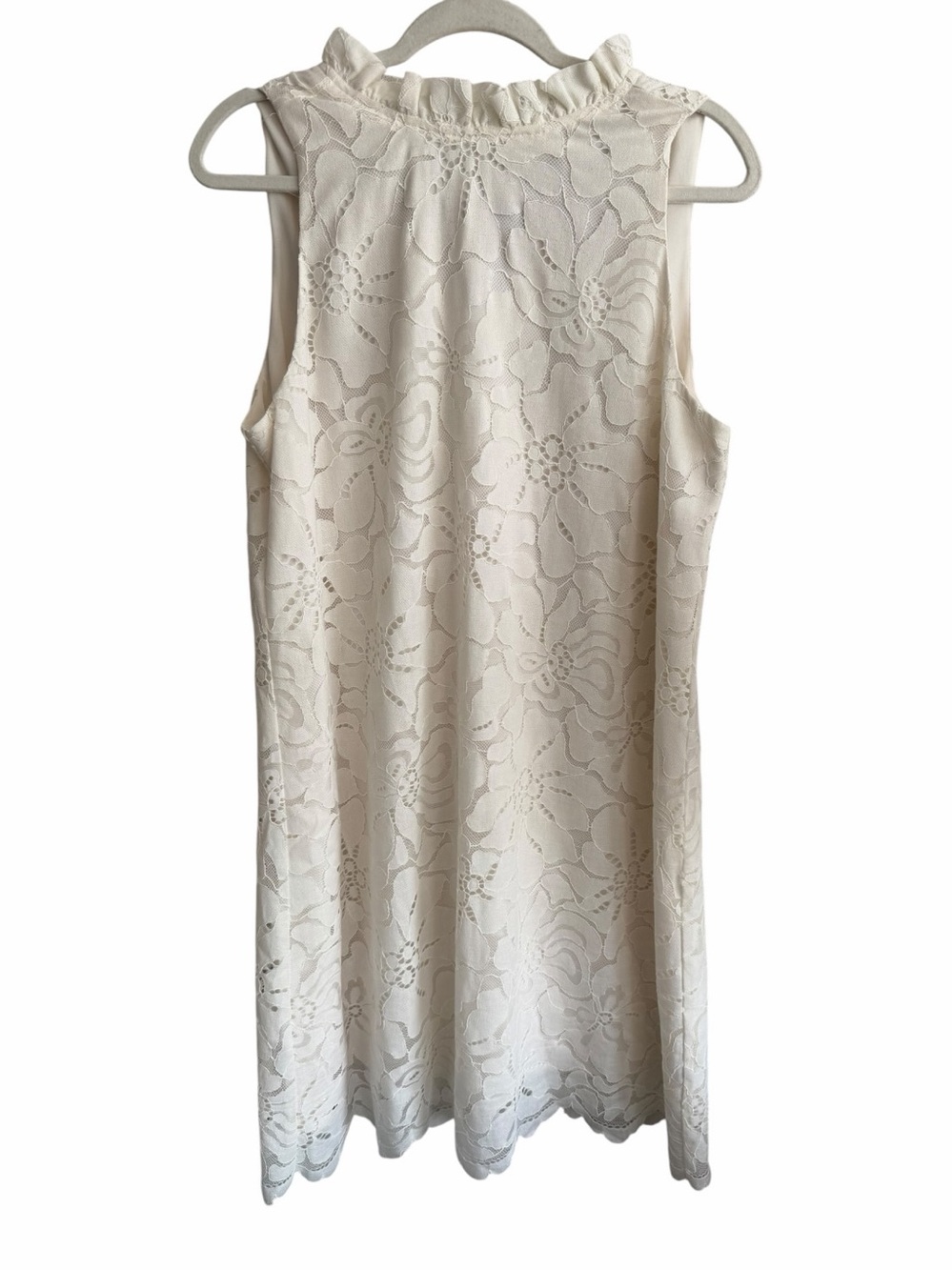 Anne Klein Women's High Ruffle Neck Sleeveless Lace Dress Ivory size 10 NWT